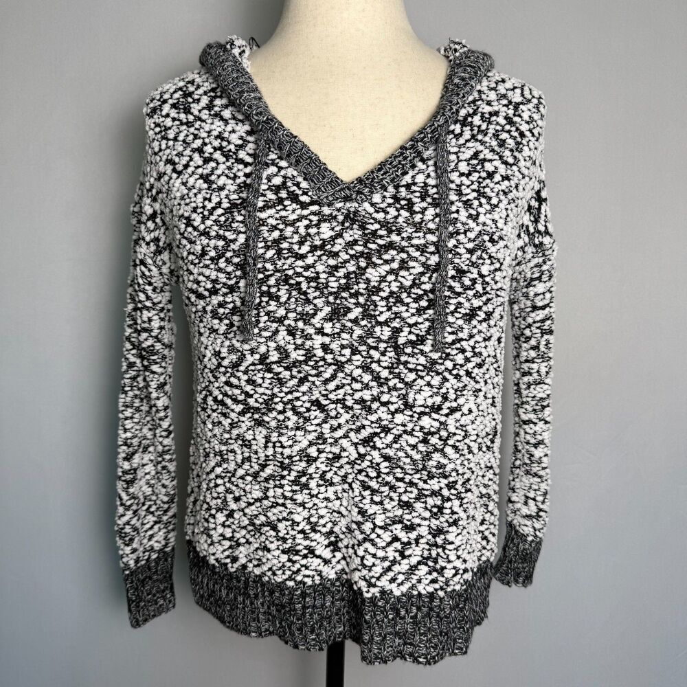 Almost Famous Black & White V-Neck Hoodie Sweater, Sz L, Soft & Comfy